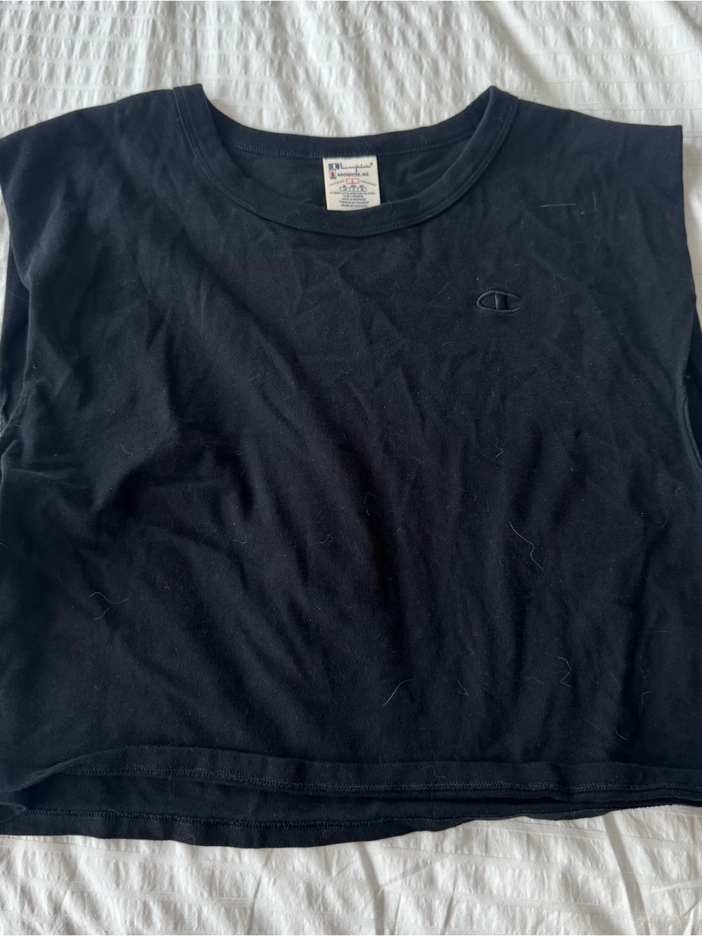 Champion Black Ribbed-Neck Crop Tank